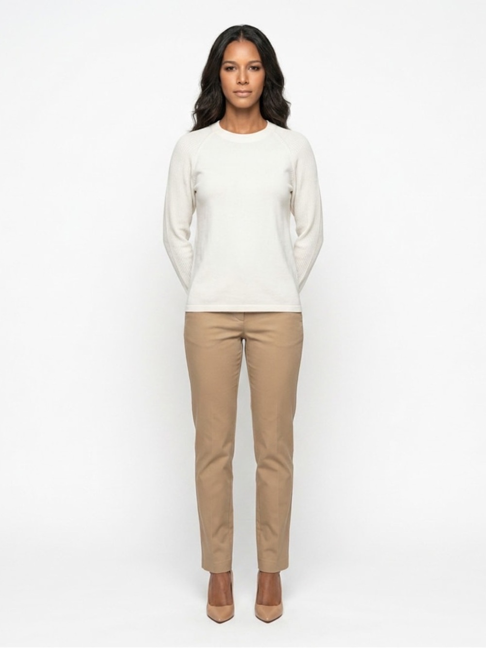 Vince White Crewneck Ribbed Raglan Sleeve Knit Pullover Sweater Cotton Women’s S